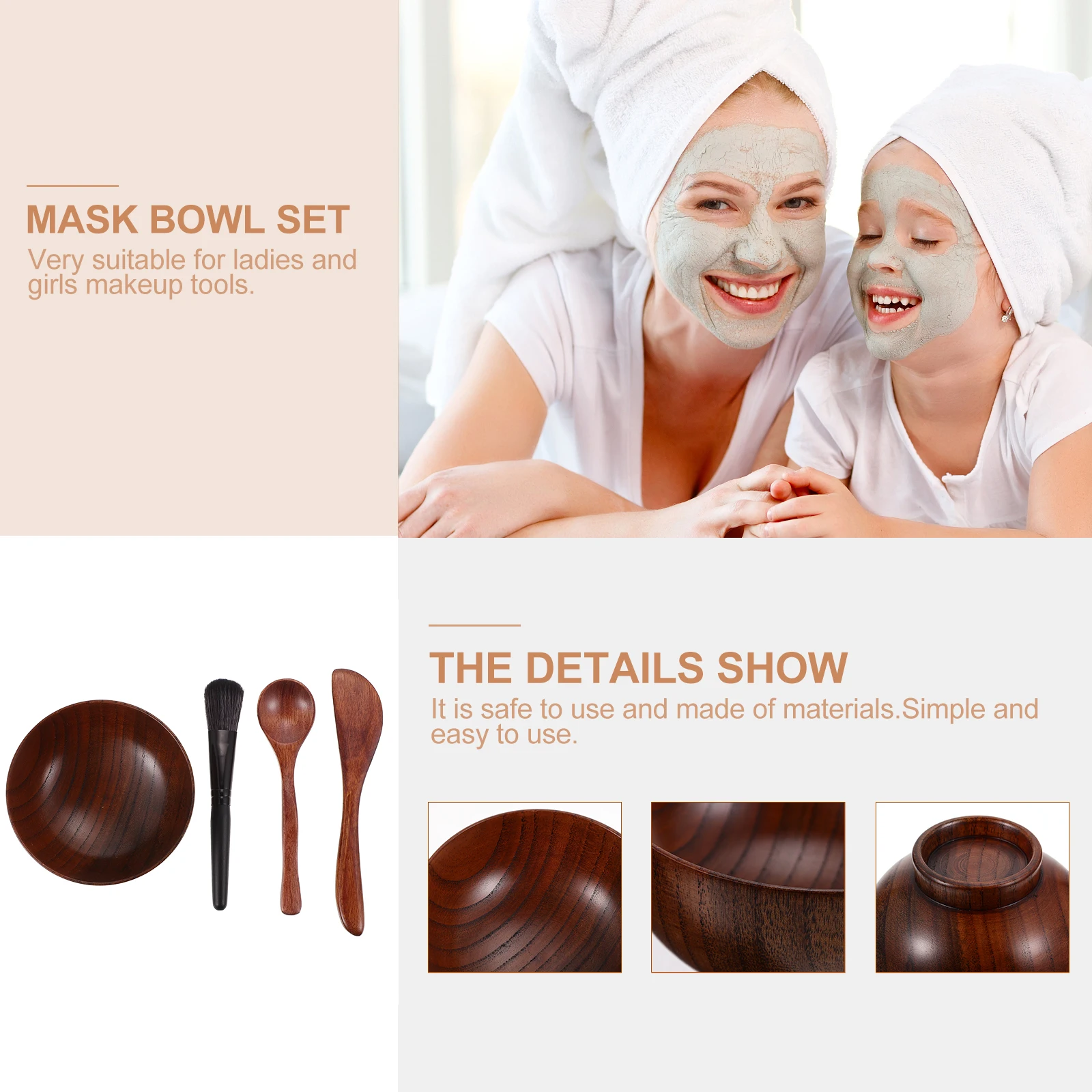 

4 Pcs Mask Bowl Set Face Mixing Product Facial Scraper Wooden Stirring Tools Making Kit Travel