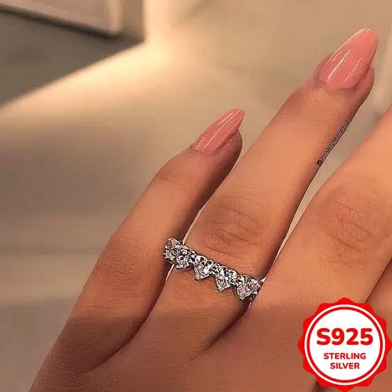 Classic, Fashionable and Versatile Genuine S925 Silver Heart-shaped Diamond Ladies Engagement and Proposal Wedding Ring