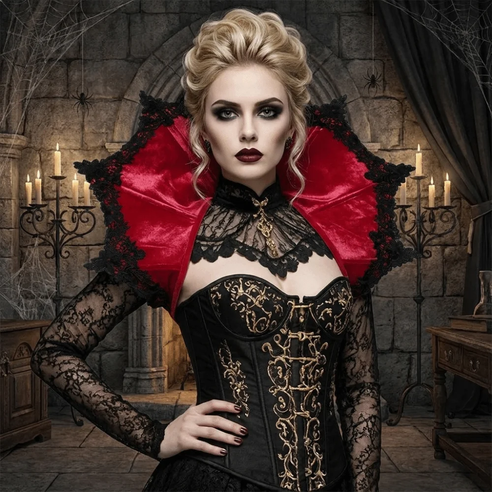 Cloth Victorian Stand Up Collar Gothic Medieval Design Queen Cosplay Cloak Cape Renaissance Halloween Costume Accessories view 2