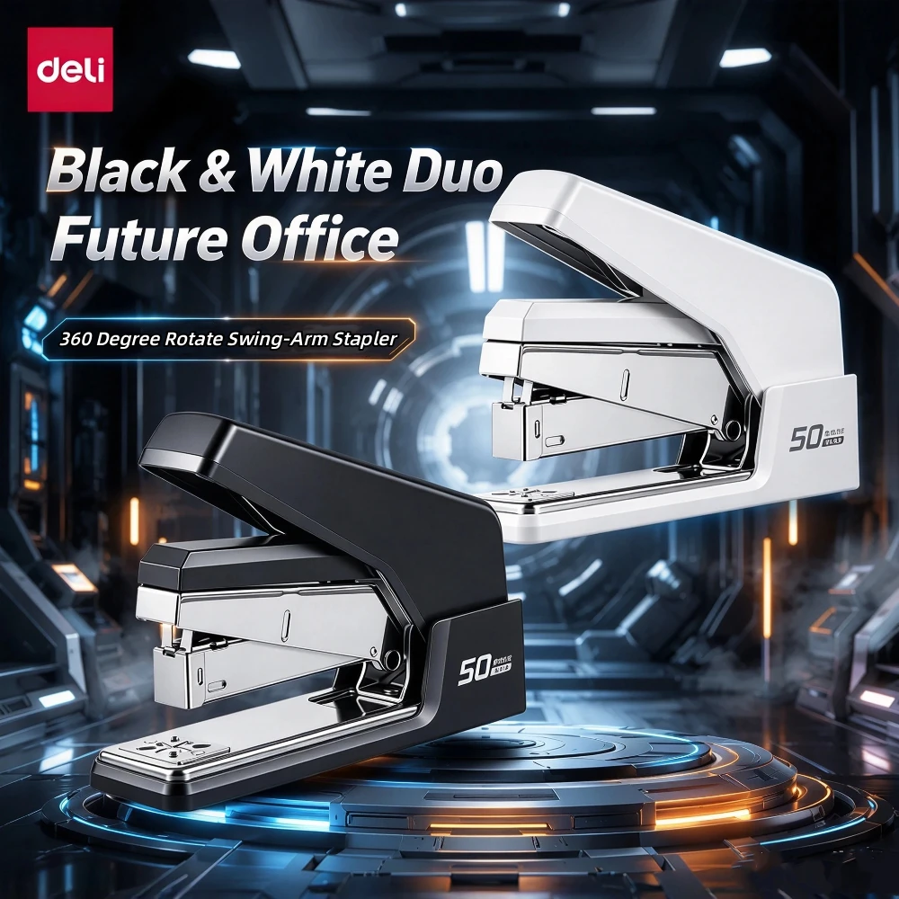 Deli Rotate Desk Stapler, 20-50 Sheets Capacity, ABS Durable Design, for Office/Home/School for Booklet or Book Binding