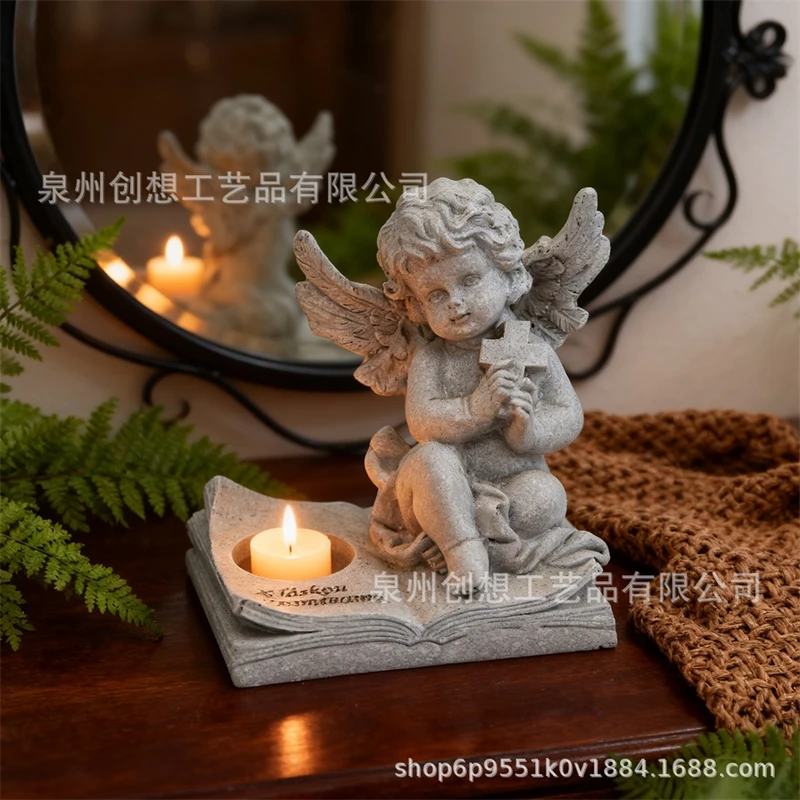

Ангел-подсвечник из смолы, винтажная настольная скульптура ангела, домашний декор, центральная часть для гостиной, подарок для нее, рождественский уютный