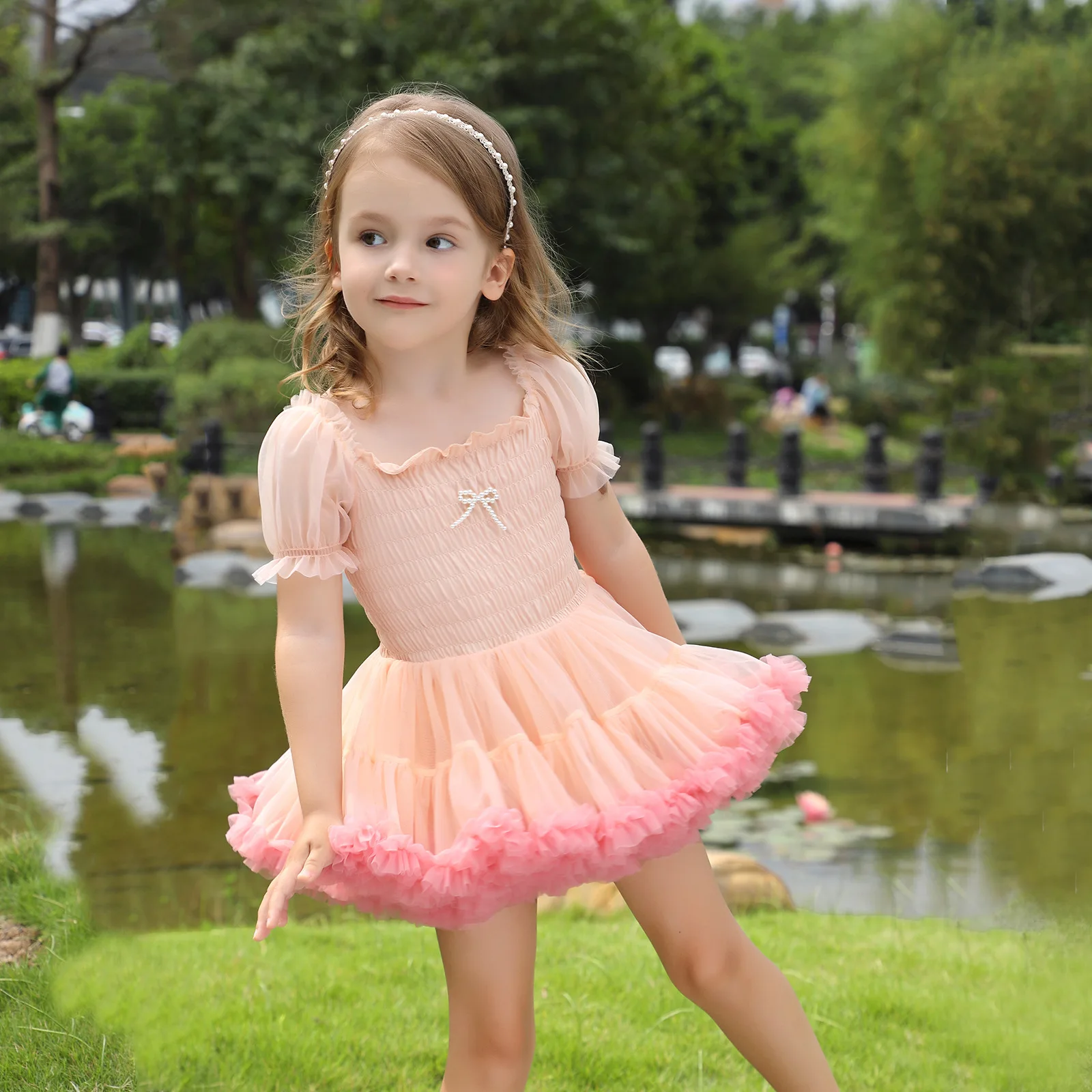 Fashion Baby Girl Princess Butterfly Tutu Dress Puff Sleeve Child Tulle Vestido Pageant Party Birthday kids Clothes L216