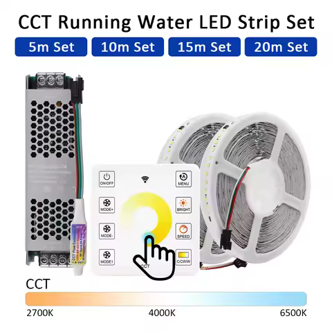 Running Water Flowing LED Strip Light SMD2835 8mm DC24V Dual White Flex Ribbon Touch Panel Control Chasing Tape Lamp 2700K 6500K