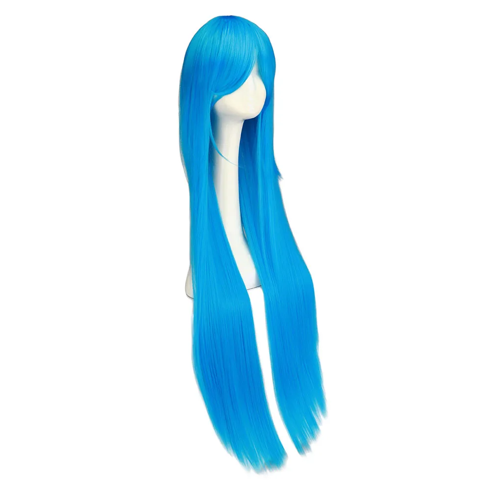 QQXCAIW Cosplay100cm Lange Blau Synthetische Haar Perücken Halloween Anime Kostüm Gerade Hitze Beständig Perücke