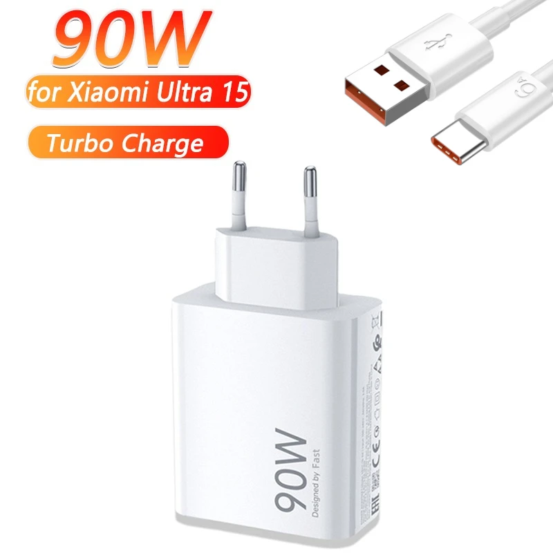 

90W 6A Turbo Fast Charging Wall Charger for Xiaomi Ultra 15 14 Redmi Note 11T 12T 13 15Pro POCO F4 X5 USB Type C Charge Cable