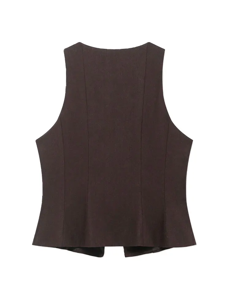 Women's Fashion Solid Color Waistcoat Front Button V-Neck Chic Vest Top Female Outerwear