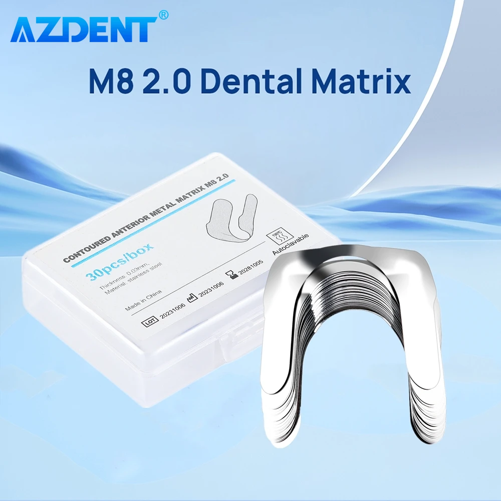 30PCS Dental Matrix Contoured Anterior M8 AZDENT Metal Matrix Bands Sectional  System Matrices Dentistry Tools Materials