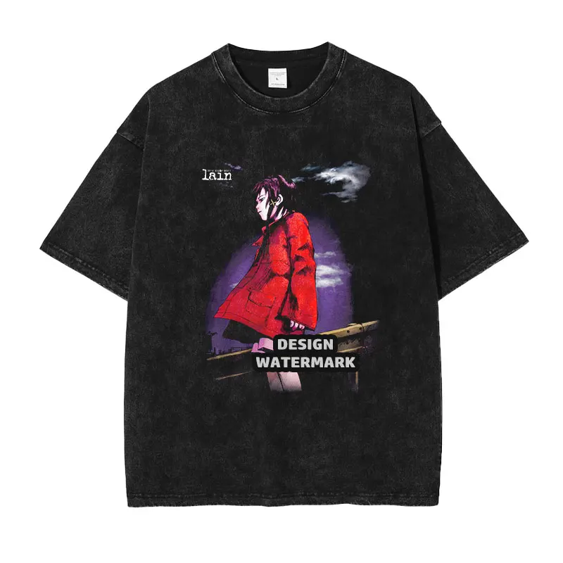 Serial Experiments Lain Iwakura Lain Graphic Short Sleeve T Shirt Vintage Anime Print Streetwear Unisex Casual Loose Cotton Tops