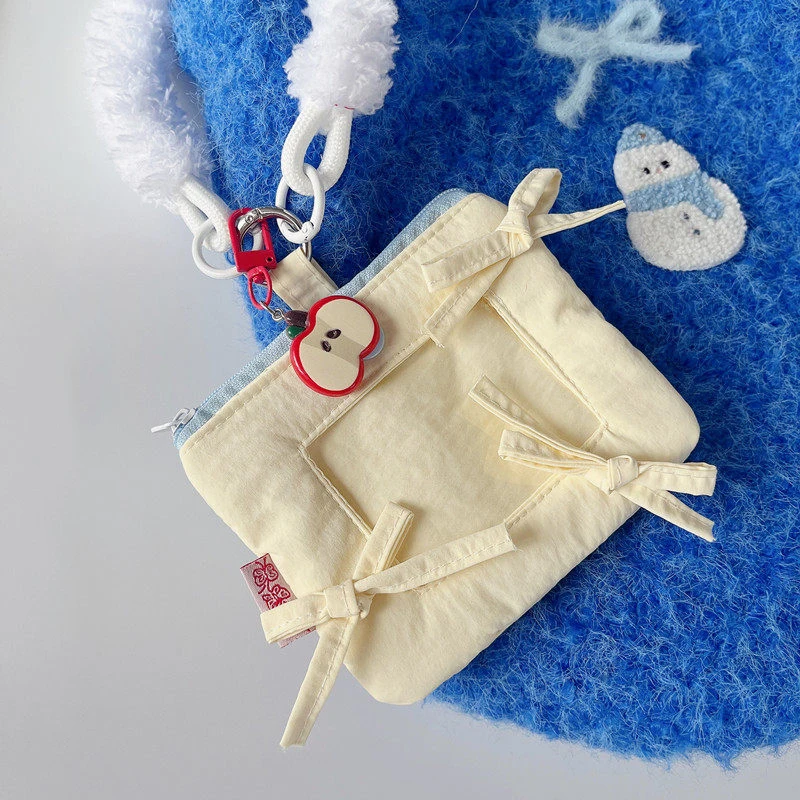Mini Wallet Plush Handheld Strap Cute Bow Carrying Transparent ID Storage Card Bag Hanging Neck Women's Small Bag 2026 new