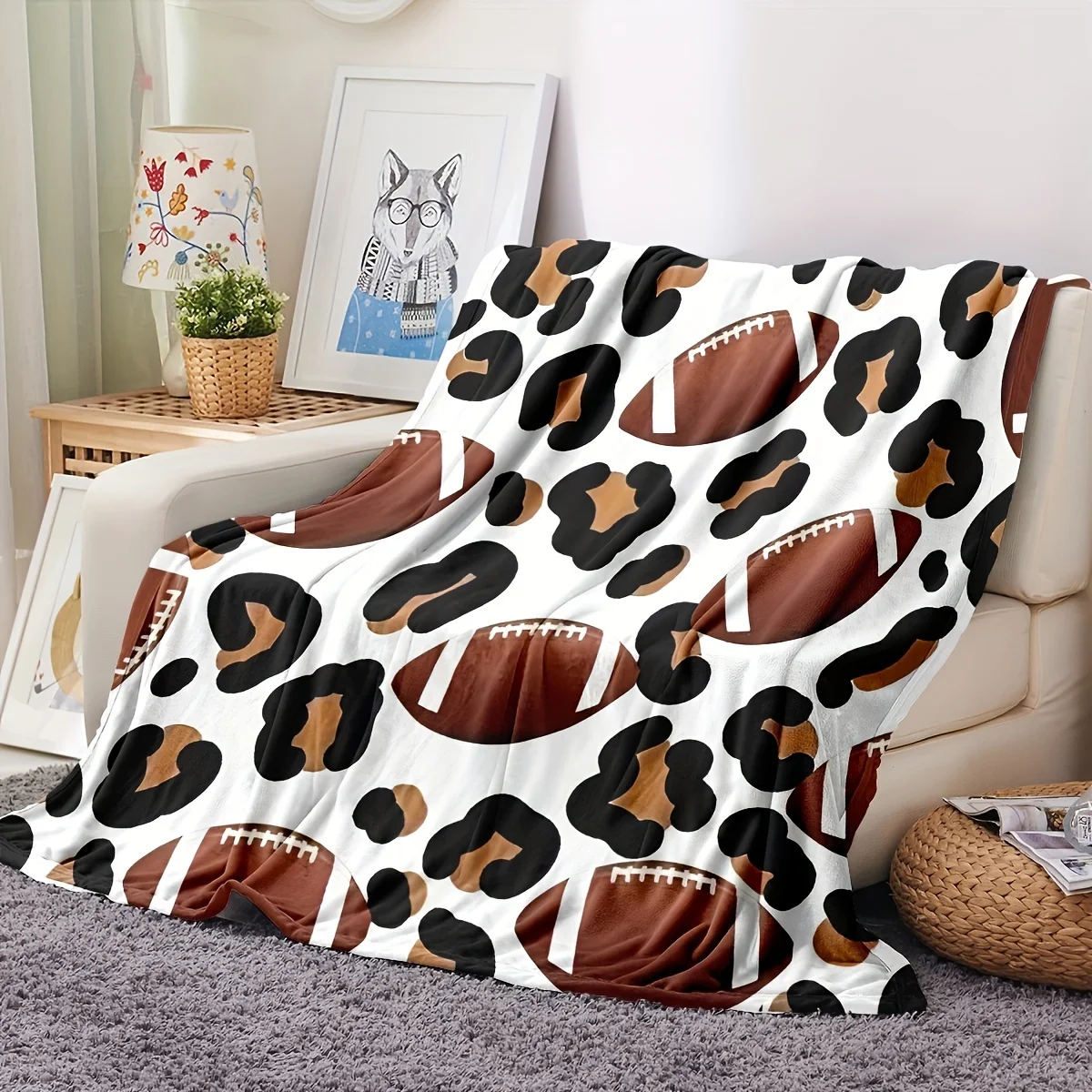 

1pc Rugby Printed Flannel Blanket, Cozy Soft Throw Blanket For Couch Bed Sofa Camping Travelling, Multi-purpose Blanket Gift