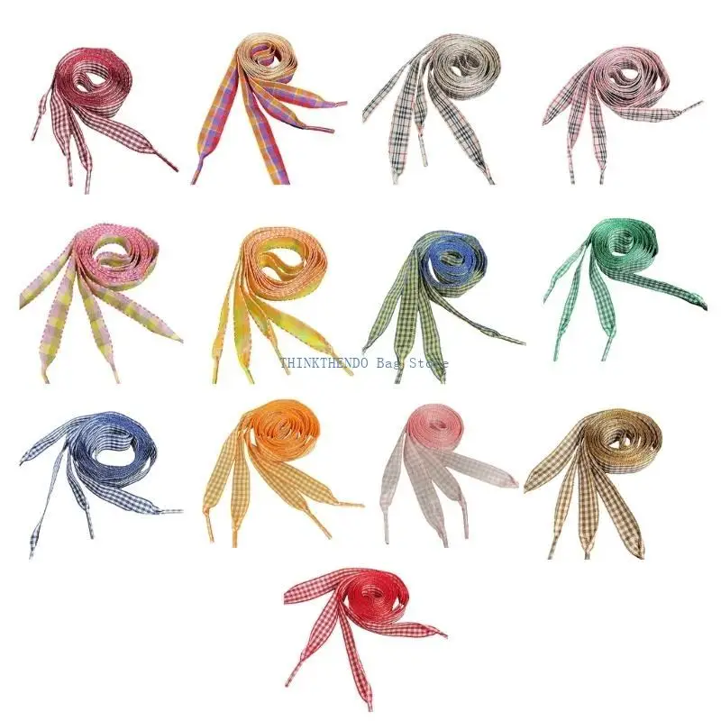 340D Women Colorful Plaids Shoelaces Soft Polyester Shoe String For Various Footwear