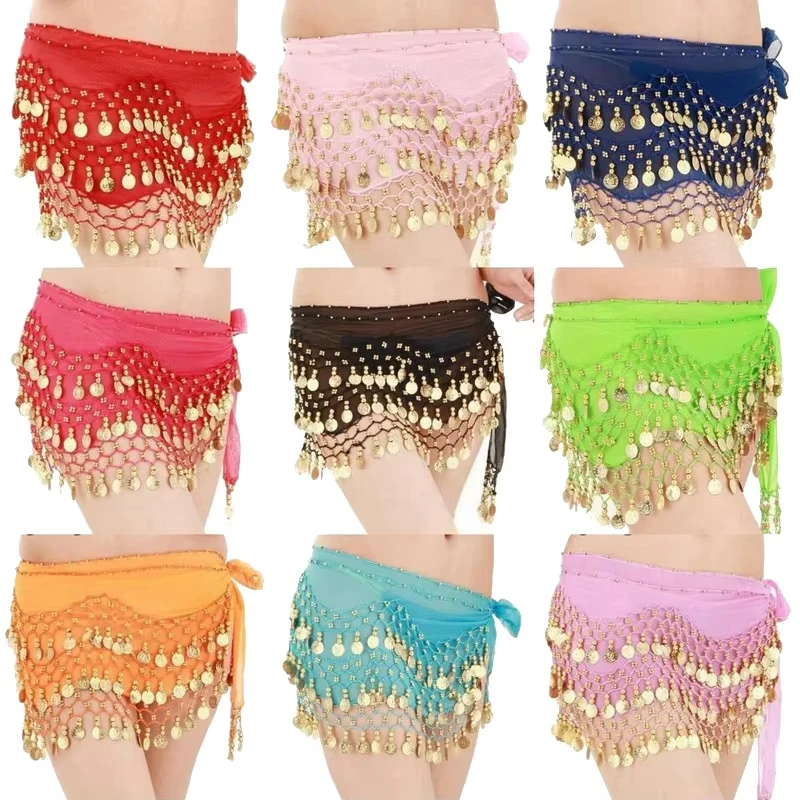 1pc Bauchtanz Hüfttuch Chiffon Rock Wrap Professionelle Hüfttuch Rock Kostüm mit Münzen für Yoga Bauchtanz Anfänger
