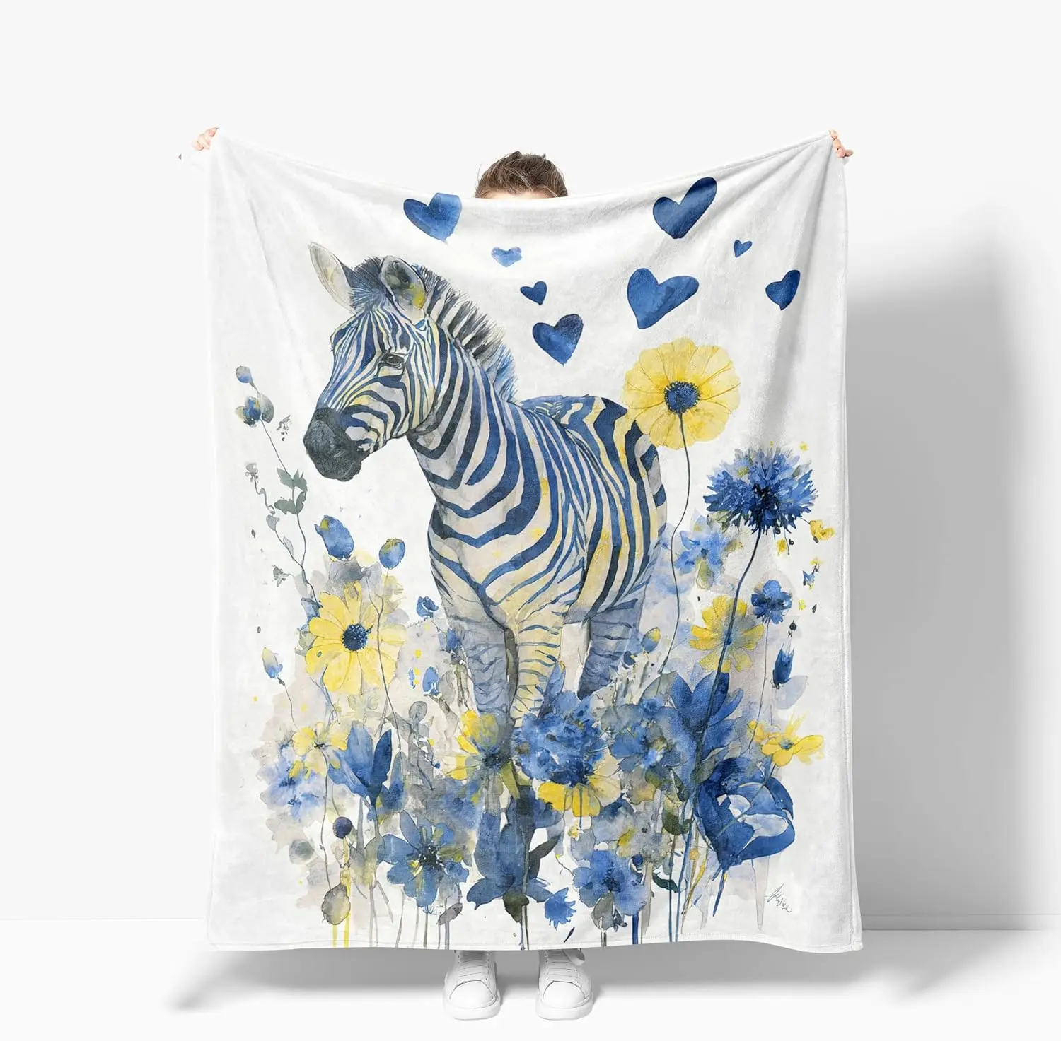 Boho Watercolor Zebra Floral Print Throw Blanket Summer Spring Decorative Lap Throw Home Decor Animal Nursery Gift