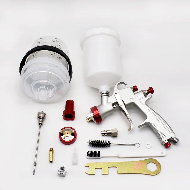 

R500 LVLP Spray Gun 1.3/1.7mm Nozzle Set Car Painting Gun 600cc Paint Spray Gun with Adapter and Mix Tank Water Based Spray Gun