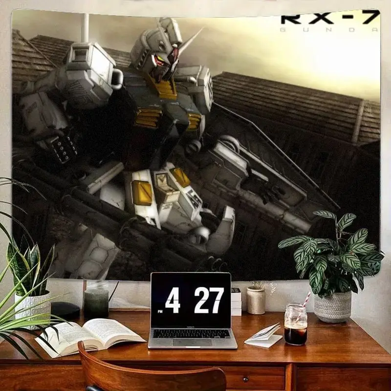 1PC RX-7 건담 로봇 메카 태피스트리, 침실 거실용 대형 벽 장식, 모드별로 꾸며진 아늑한 작업 공간 장식
