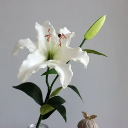4Pcs Dia 18cm PU Lily 2Head Fake Flowers Real Touch Lily for Home Living Room Decoration Floral Wedding Event Flower Arrangement