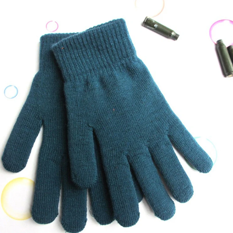 Unisex Solid Color Knitted Gloves，Student Winter Warm Gloves Hand Warmer Thicken Lining Full Fingered Mittens For Men Women