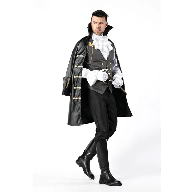 

Halloween Masquerade Vintage Royal Court Vampire Costume Adult Men Noble Knight Pirate Cosplay Fancy Dress