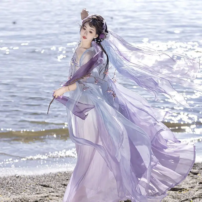 2025 Hanfu dress Female Chinese style retro traditional Tang embroidery big sleeve shirt elegant cosplay fairy dance costume set