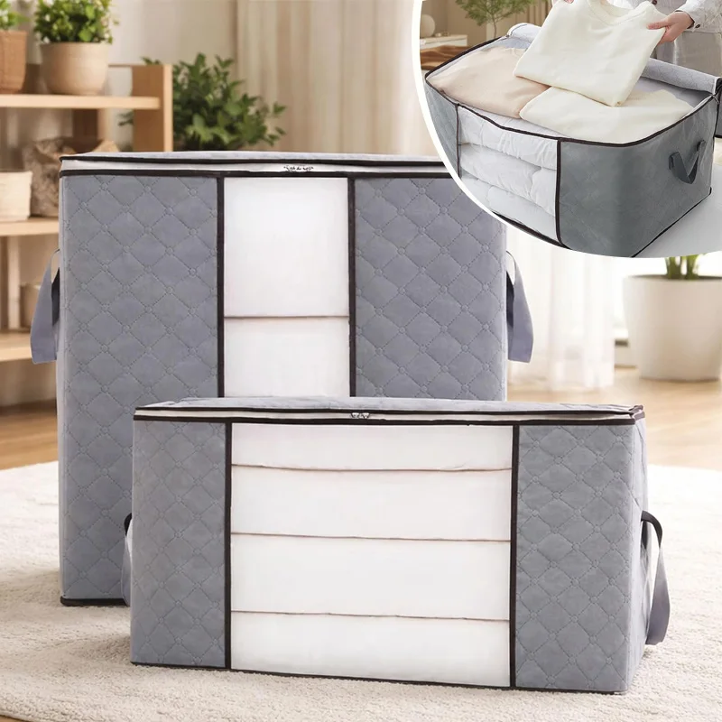

Large Capacity Quilt Storage Bag with Clear Window Durable Moisture Dust Proof Organizer for Clothes Blanket Bedding Wardrobe