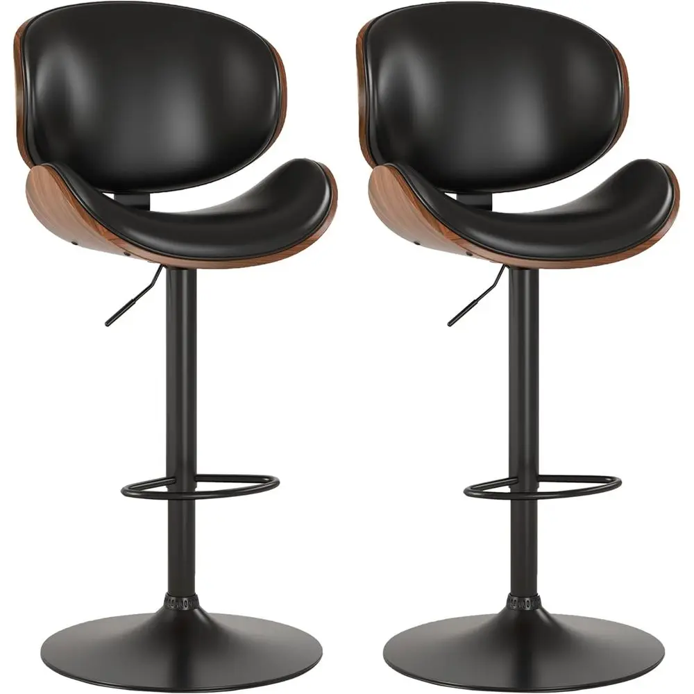 

Stools Set of 2, Swivel Adjustable Height Barstools, PU Leather Upholstered Bar Chairs with Footrest, Bentwood Bar Stool or Kitc