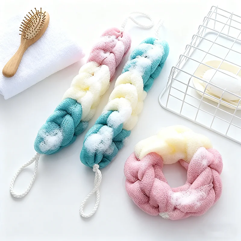 شبكة رغوة الإسفنج شرائط حمام كتلة اللون كرات حمام الكبار الظهر الجسم فرك منشفة الطين فرك