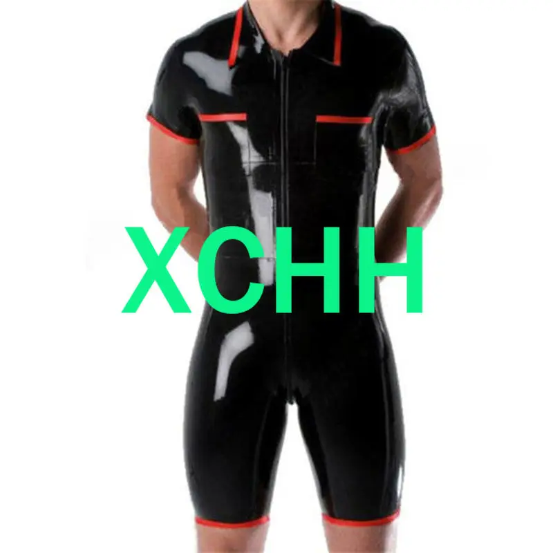 

Pure 100% Natural Latex Man Bodysuit Polo Shirt Cosplay costume