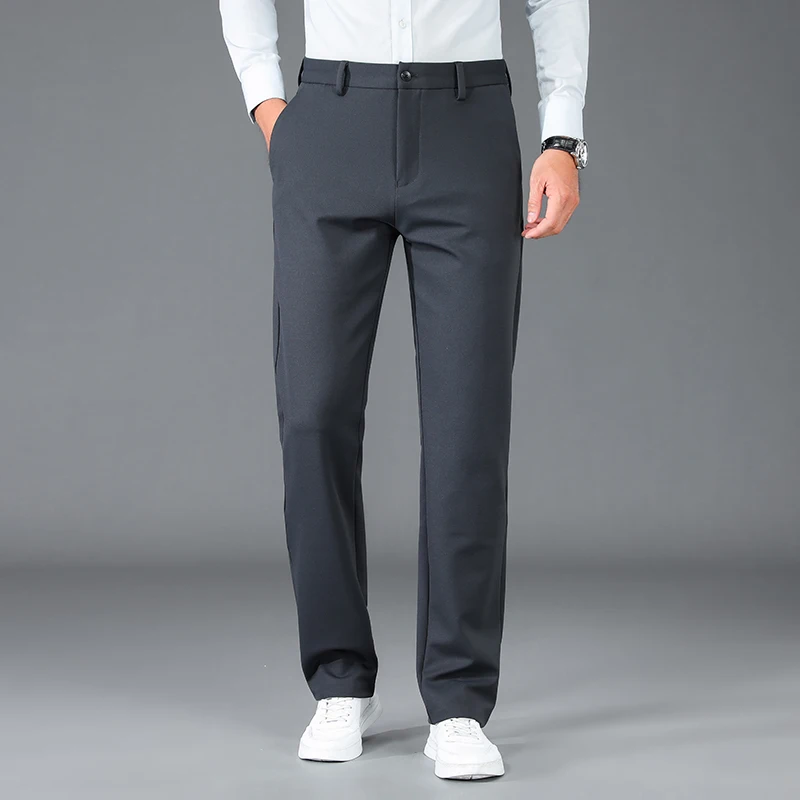 

Autumn Winter Fashion Men Pants New Casual Mid Straight Loose Pants Solid Color Business Full Length Trousers