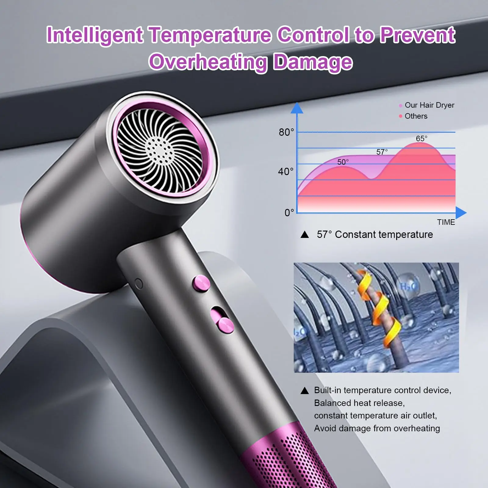 220V/110V Hair Dryer,High Speed Brushless Motor Negative Ionic Blow Dryer for Fast Drying,Low Noise for Home,Travel,Salon