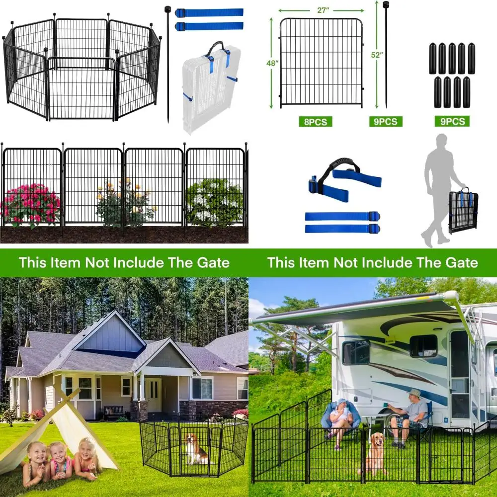 

48 in(H) Garden Fence without Gate, 8 Panels Total 17.7 Ft(L), Dog Fence Outdoor For Yard, Fencing for garden beds, Dog Digging