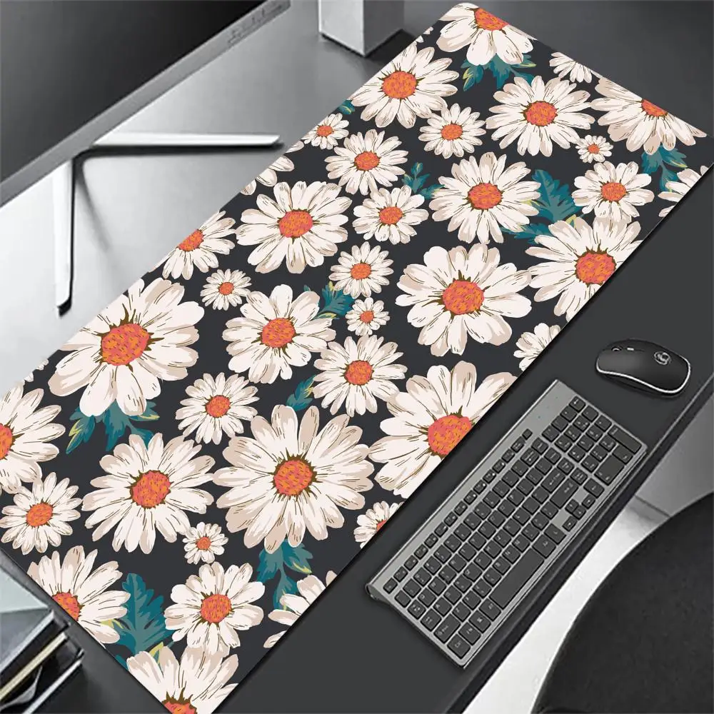 Daisy Bloem Blad Muismat Natuurrubber Anti-Slip Muis Mat Computer Accessoires Bureau Mat Gestikte Rand Grote Gaming Muismat