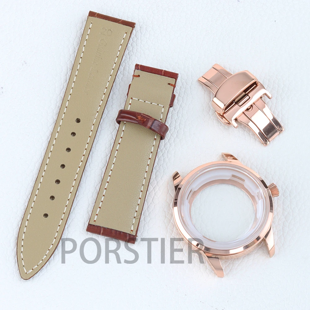 40mm Stainless Steel Case for Cocktail nh35/nh36/nh38 Movement 35mm Dial Transparent Backcover Arched glass 20MM Leather Strap