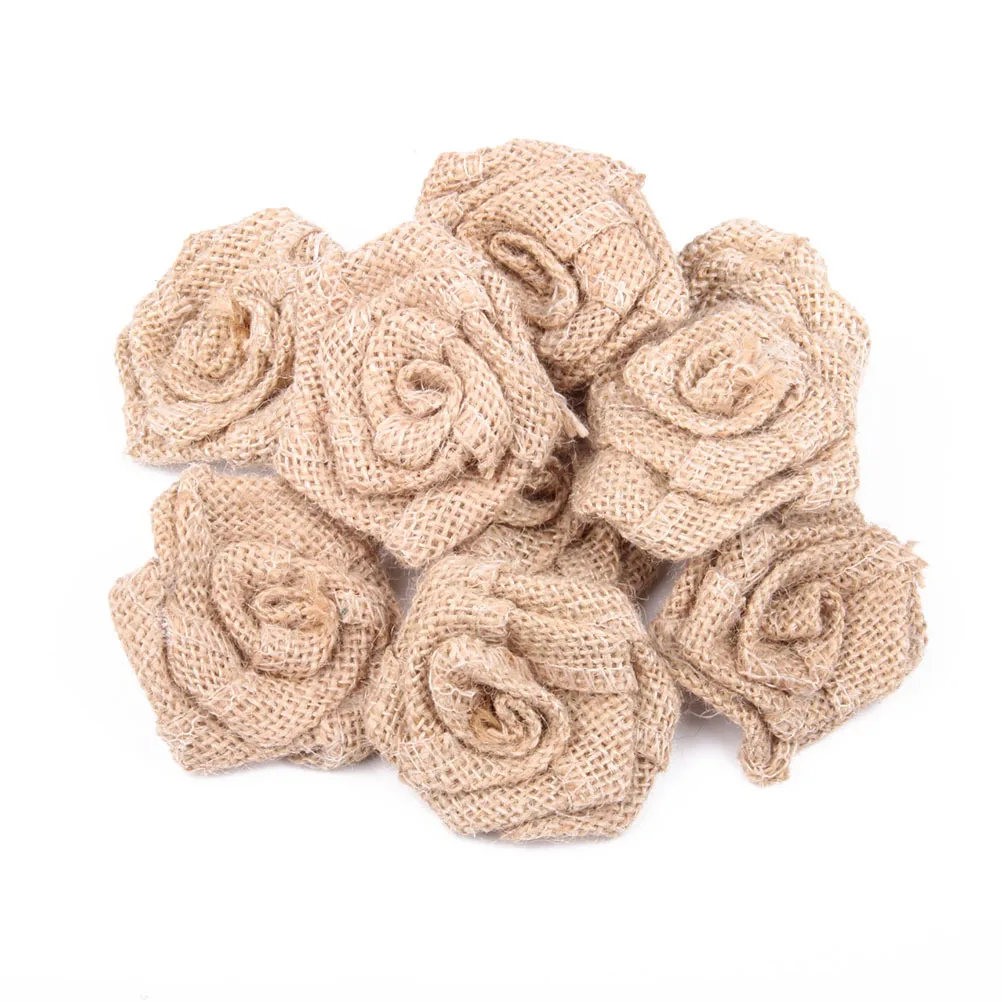 

6Pcs Hessian Burlap Roses Jute Rose Flower Rustic Vintage Christmas Wedding Embellishments Lightweight