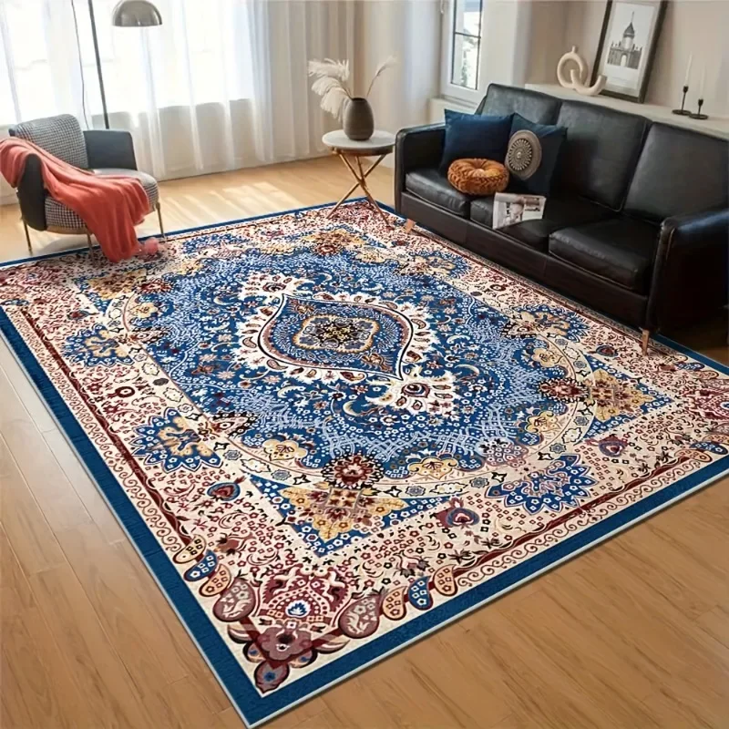 Retro Pattern Bohemian Style Living Room Carpet, Vintage Guesthouse Carpet, Floor Mat for Bedroom, Home Decoration Accessory