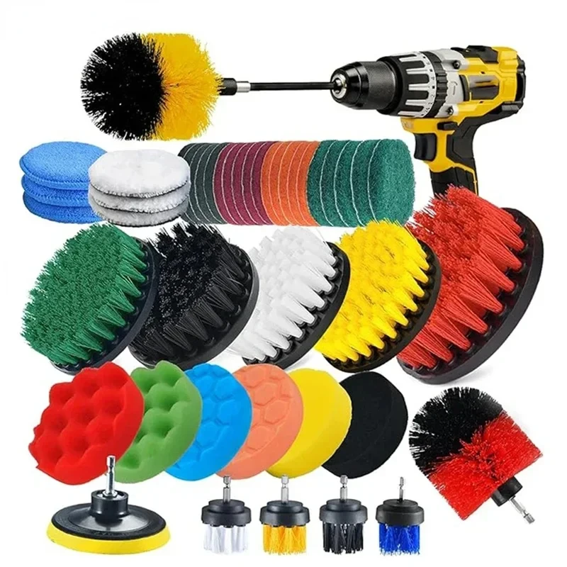 Kit de cabezal de cepillo de taladro eléctrico, accesorio, cepillo de fregado eléctrico para alfombra, baño, cocina, baño, herramienta de limpieza de coche, juego de lavado