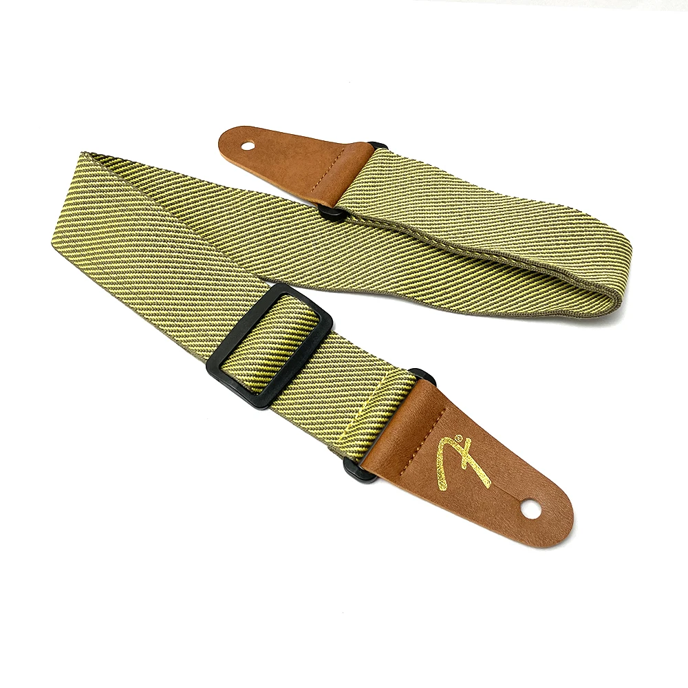 Gelber Twill-Gitarrengurt, verstellbar, bequem, für Akustik-, E-Gitarre, Folk- und Bassgitarre, Leder-Gitarrengurt – Detail 2