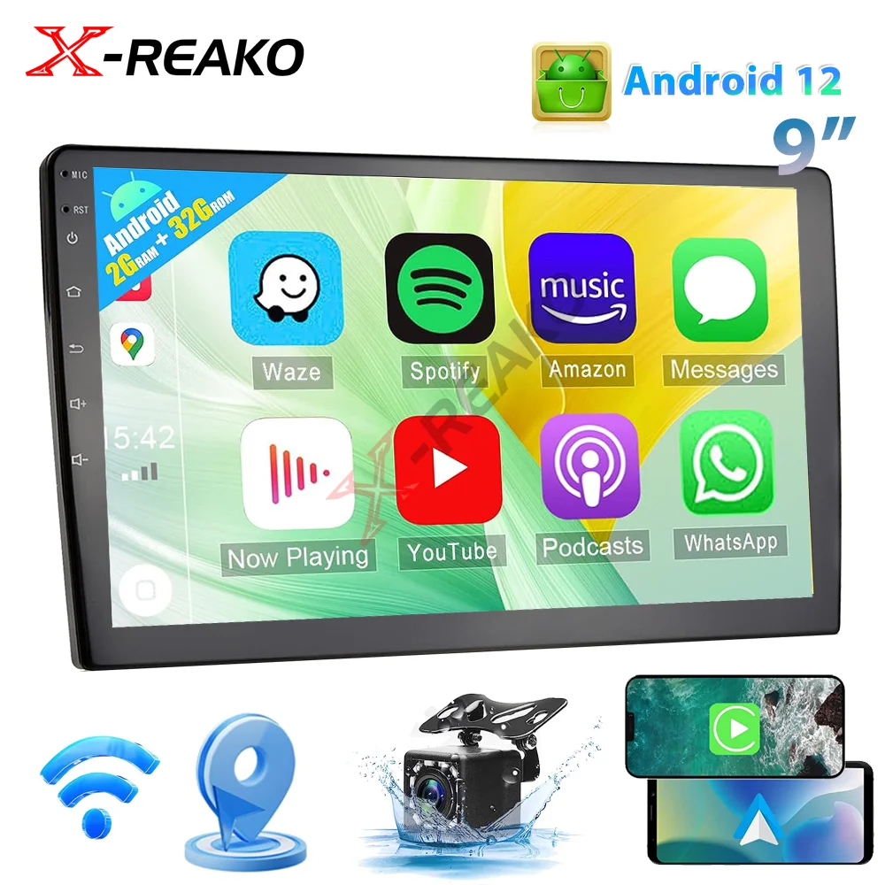 

X-REAKO Android Universal 2 Din Car Radio 9 Inch 2+32g Bluetooth Video Multimedia WiFi BT GPS Navigation MirrorLink Carplay auto