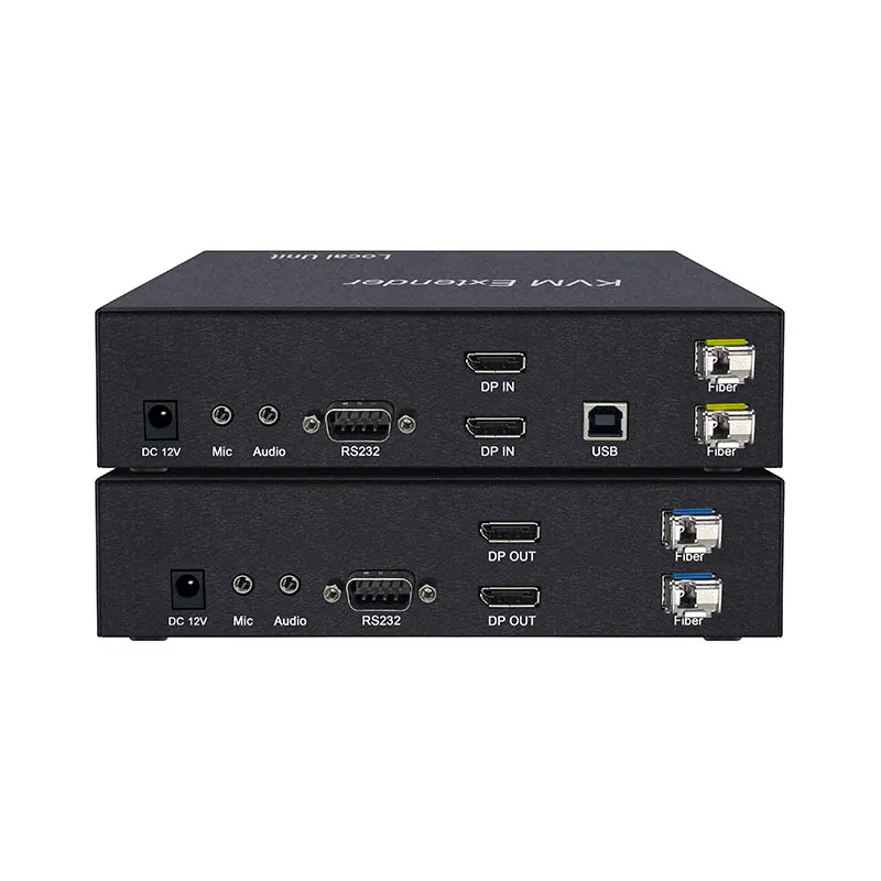 4K 2-CH DP over Fiber Extender with USB2.0 Audio Mic RS232 Transmitter Receiver DP KVM Fibre Optical Transceiver