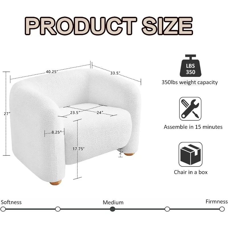 كراسي مميزة لغرفة المعيشة الحديثة مقاس 40.25 بوصة، وكراسي أسطوانية كبيرة الحجم مع مقعد عميق، كرسي بذراعين مريح كرسي قراءة شيربا fo