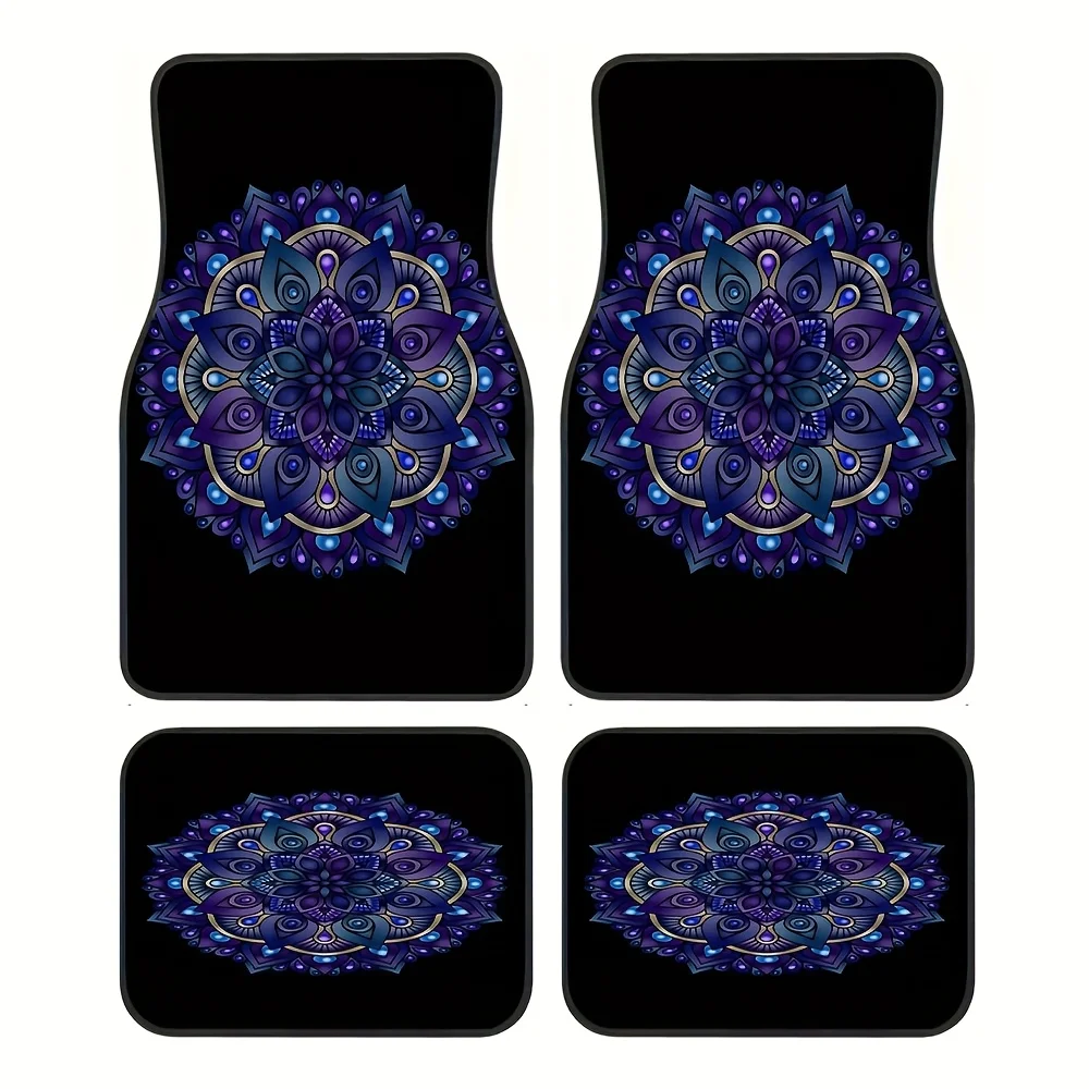 Four Exquisite Mandala Pattern Car Floor Mats, Suitable For Front And Rear Seats, Designed For Sedans, Trucks, And Suvs, Automot