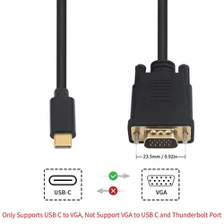 1.8m USB-C Thunderbolt-3 to VGA Adapter Cable Type-C Male to VGA Male Converter Cord for Macbook Pro Laptop Monitor Projector