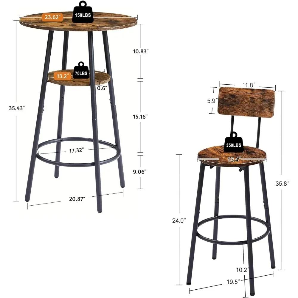 بيسترو مستدير مكون من 3 قطع، وطاولة واحدة وكرسيين مع مسند ظهر للمطبخ، والشقة، ومساحة صغيرة، وحواجب ريفية