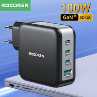 Rocoren 100W GaN Charger PD QC 4.0 3.0 USB Type C Phone Charger Type-C Fast Charge For iPhone 16 Pro Max Macbook Air Xiaomi 14