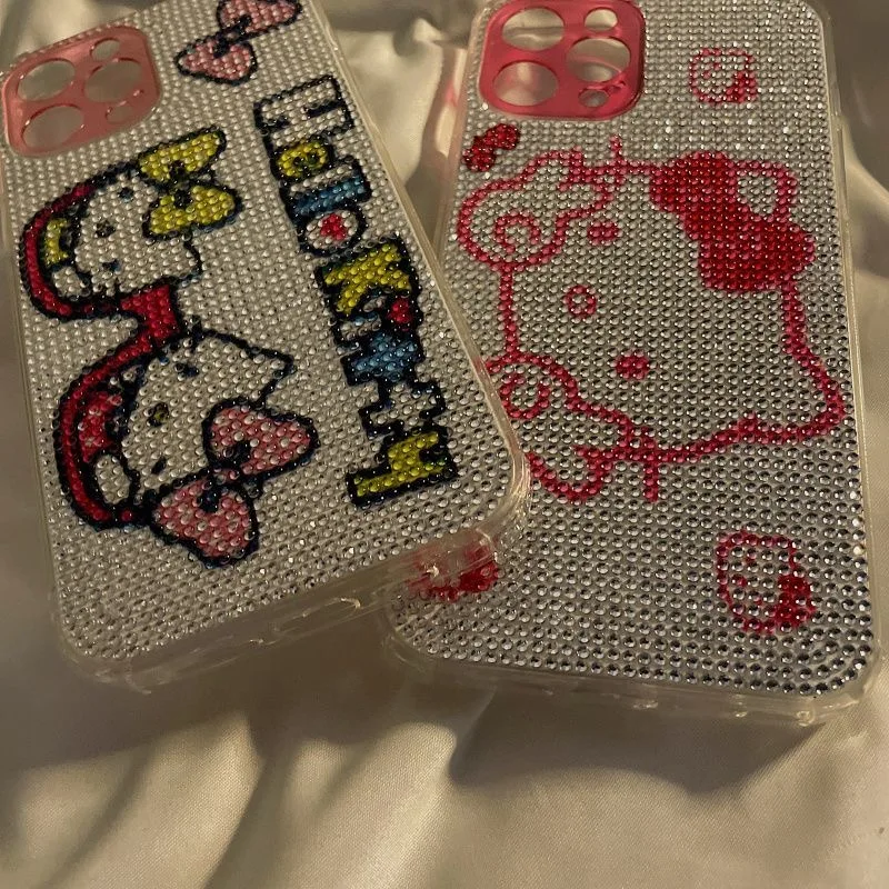 Hello Kitty Cartoon Phone Case For iPhone 13 12 11 Pro Max XR XS MAX X 7/8Plus 2022 Rhinestones luxury Lady Girl Soft Cover Gift