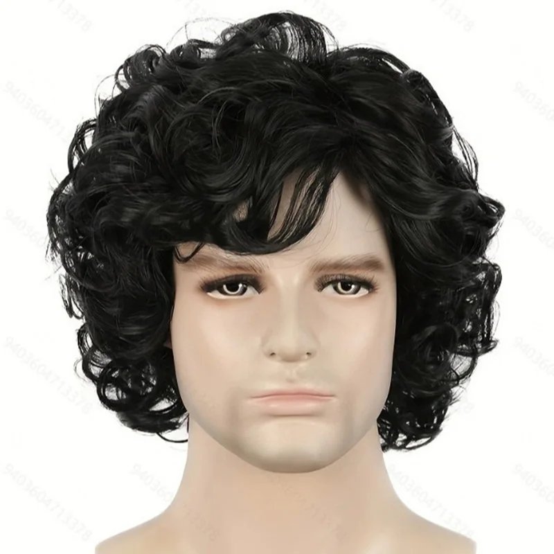 뮤직 페스티벌 남성용 플러피 울 펌 숏 헤어 디너 파티 슈트 매치 멀티컬러 내추럴 컬 가발 연회용 숏 컬리 헤어