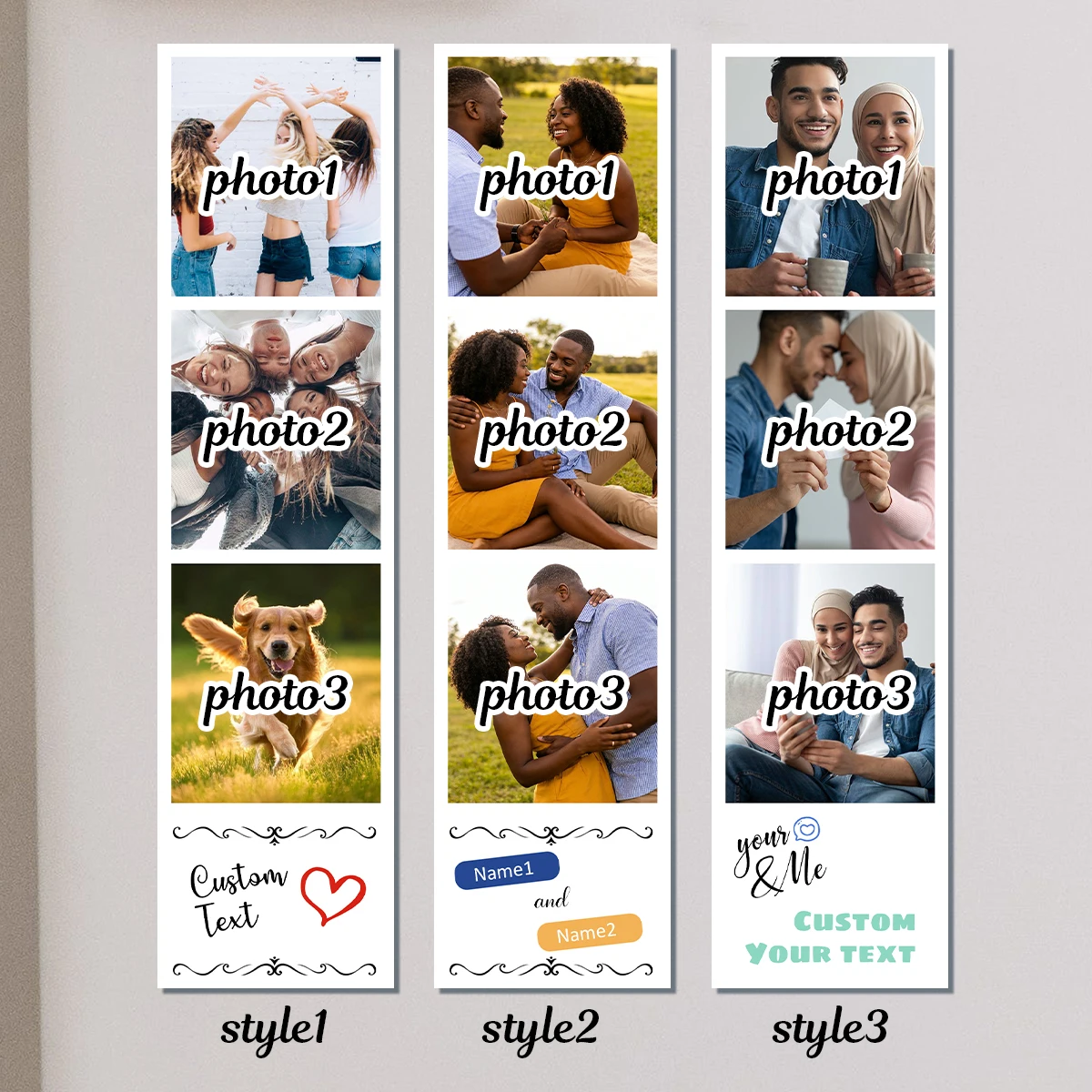 Custom Photo Fridge Magnet Strip, Home Decor, Personalized Memory Display, Couples And Families