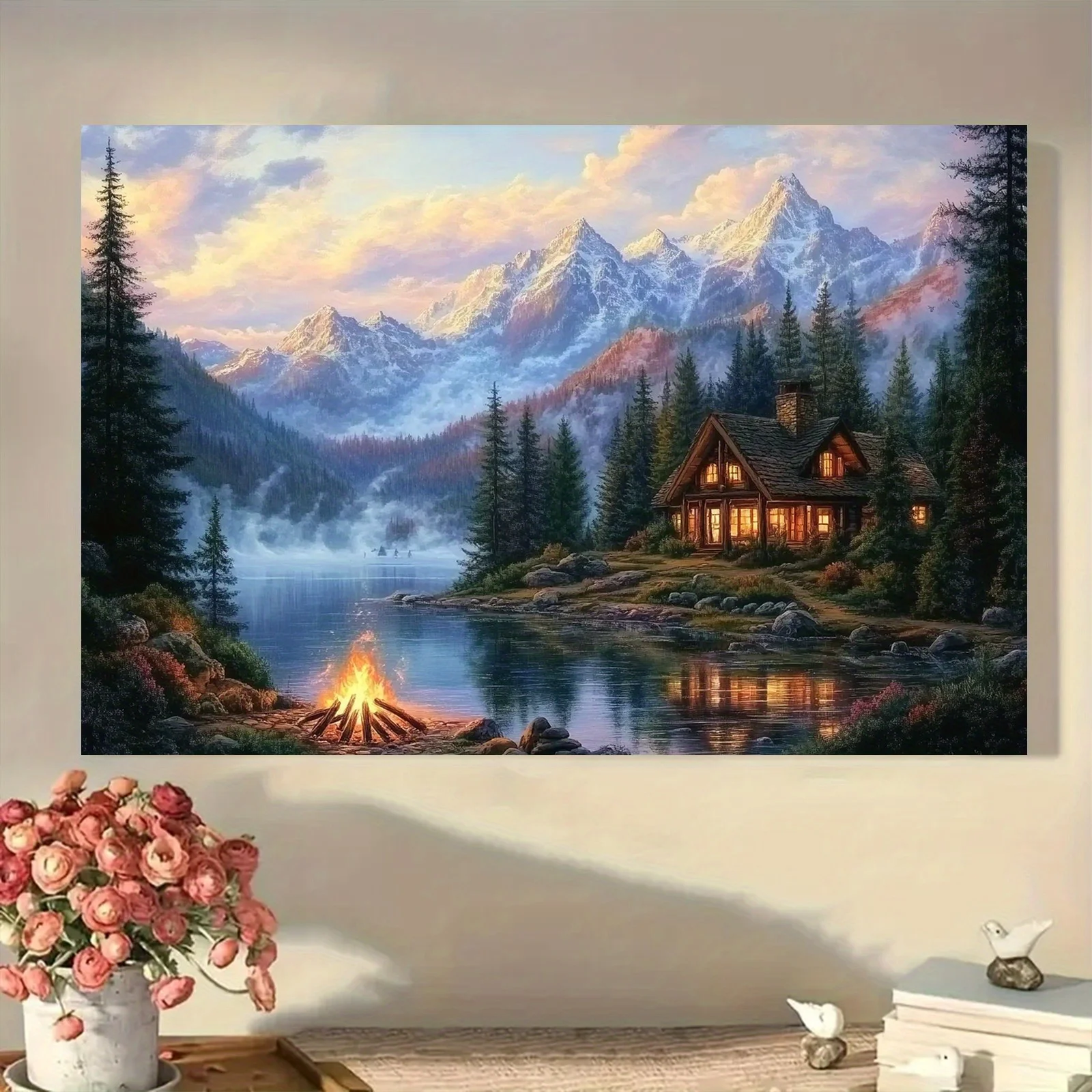 

500/1000/1200/2000PCS Puzzles for Adults Mountain House Bonfire Scene,Jigsaw Puzzles Brain Challenge Game Gift Home Decor