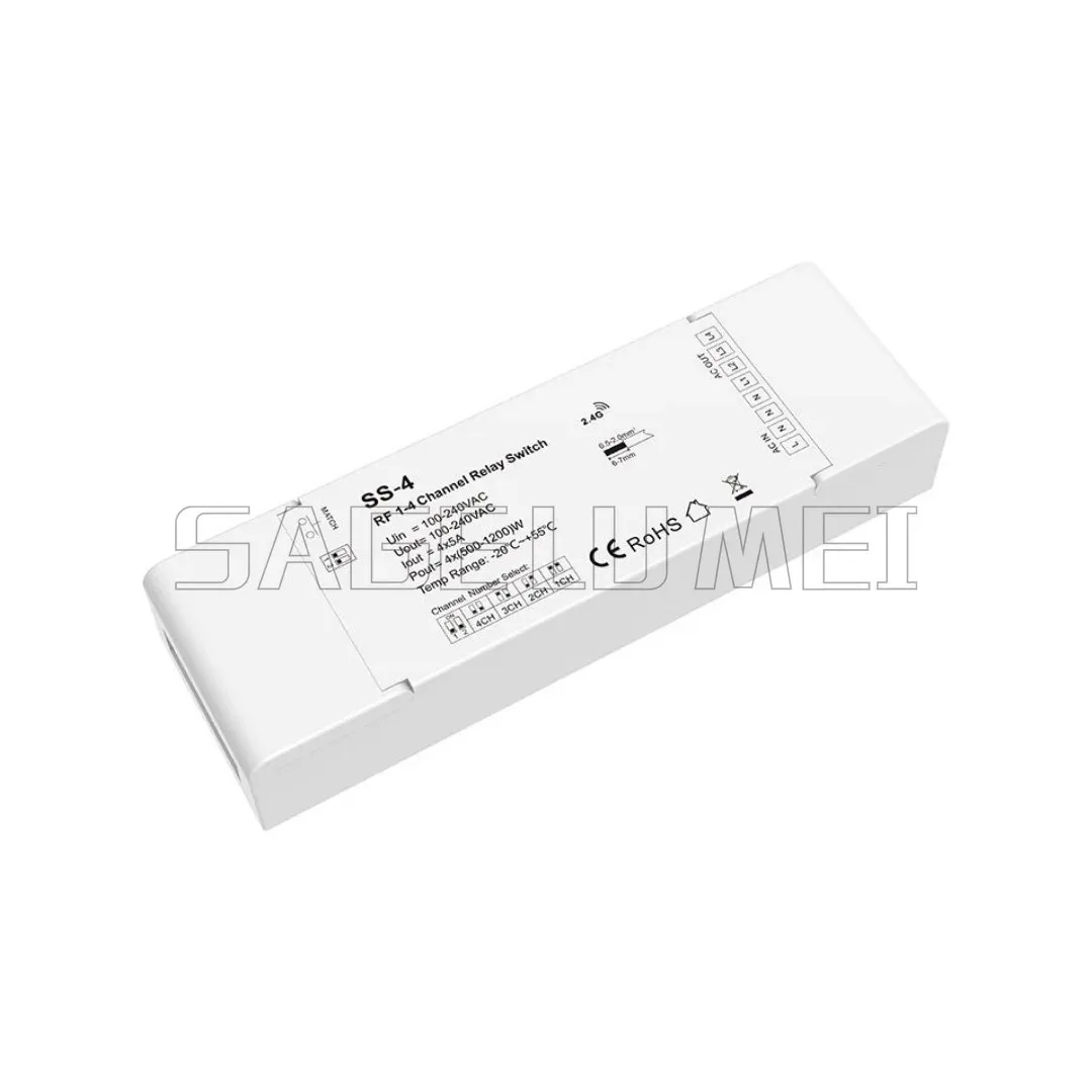 SS-4 SS-4(WT) 100-240VAC 4CH*5A WiFi & RF 1-4 Channels AC Switch Match with RF 2.4G remote control For single color LED lights