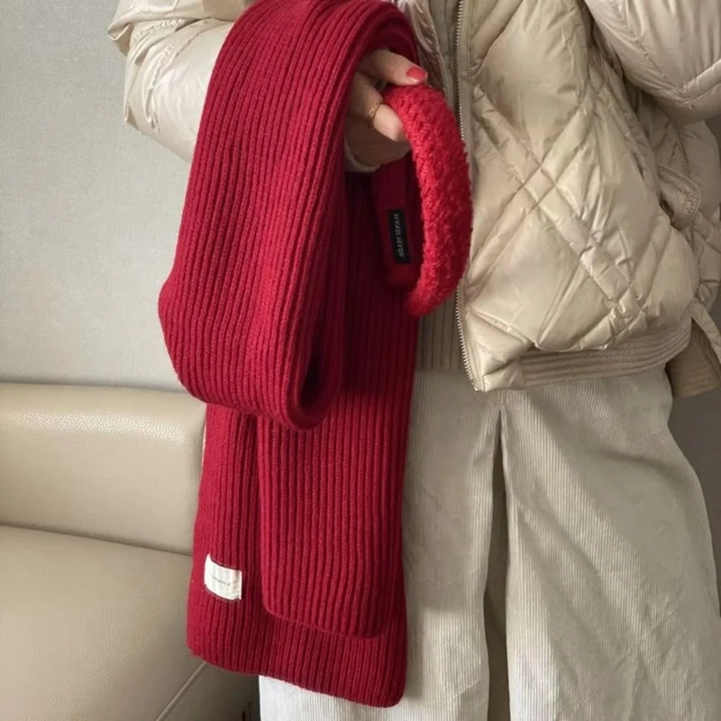 

신년 겨울 니트 스카프, 학생 한국 따뜻한 단색 숄, 두꺼운 겨울 캐시미어 스카프 액세서리