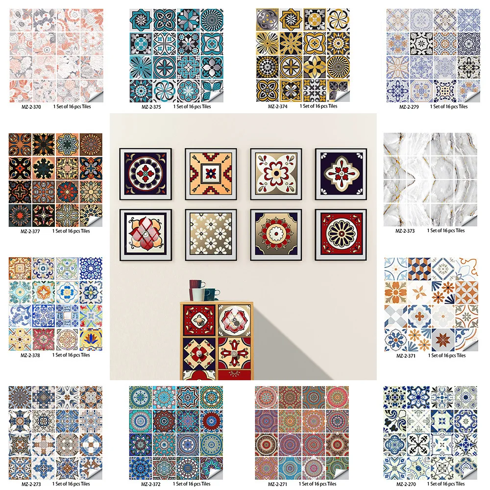 Wall Panels Tile Stickers 25 Designs 16Pcs Floral Peel and Stick Cabinet Makeover for Bathroom Kitchen Renovation